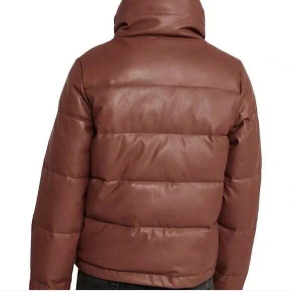 Abercrombie & Fitch - Mini Puffer Coat Jacket Vegan Leather Brown- MED🤎 - Picture 3 of 9